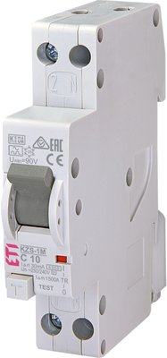 Дифференциальный автоматический выключатель ETI KZS-1M C 10/0,03 тип A (6kA) (нижнее подключение) 2175222 2175222 фото