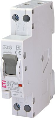 Дифференциальный автоматический выключатель ETI KZS-1M SUP C 25/0,03 тип A (6kA) (верхнее подключение) 2175726 2175726 фото
