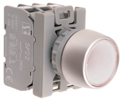 Кнопка врізна 22мм з підсвіткою BSP Біла1 NO кільце захисне Spamel SP22-AKLB-10-24-LED/AC/DC SP22-AKLB-10-24-LED/AC/DC фото