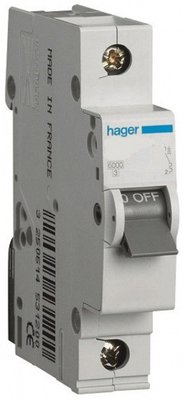 Автоматический выключатель Hager MB106A,6А, 1п, B, 6кА MB106A,6А фото