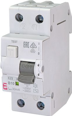 Дифференциальный автоматический выключатель ETI KZS-2M B 10/0,03 тип AC (10kA) 2173102 2173102 фото