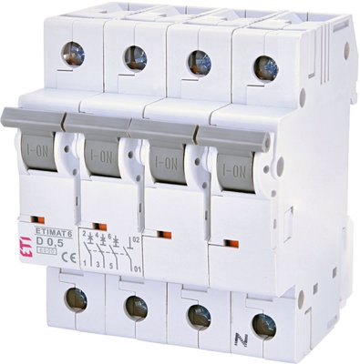 Автоматический выключатель ETI ETIMAT 6 3p+N D 0,5A (6kA) 2165501 2165501 фото