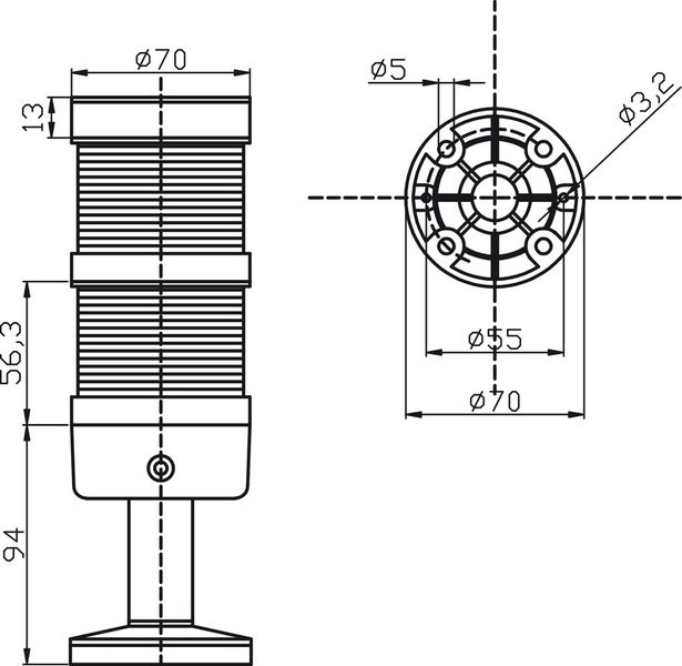Светодиодная сигнальная колонна Spamel LT70\2-230 диаметр 70мм LT702-24V фото