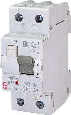 Диференційний автоматичний вимикач ETI KZS-2M B 25/0,03 тип AC (10kA) 2173106 2173106 фото
