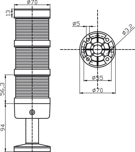 Светодиодная сигнальная колонна Spamel LT70\3-24V диаметр 70мм LT703-24V фото