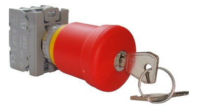 Кнопка безбеки Грибок стопова з ключем 2NO 2NC Spamel SP22-BSN-22/. SP22-BSN-22 фото