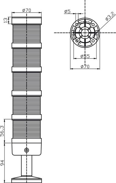 LED Сигнальна колонна Spamel LT70\5-24V(230) диаметр 70 LT705-24V фото