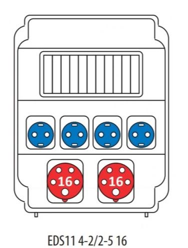 Будівельний щит з розетками +Авт.викл. ETI 004483300 з розетками EDS11 4-2/2-5 16 Роз'єм 16A/5P-2 Schuko-4 АВ: C16/1-4 C16/3-2 ETI 004483300 фото