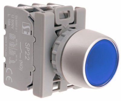 Кнопка втайне подсветка Голубой 1 NO 1 NC кольцо никелированное Spamel SP22-KLN-11-230-LED/. SP22-KLN-11-230-LED фото