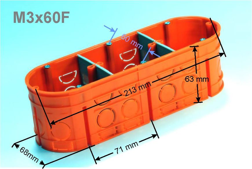 Коробка установочна трьохмісна Simet M3x60F з гвинатами 650°С самозатух Multiwall M3x60F фото