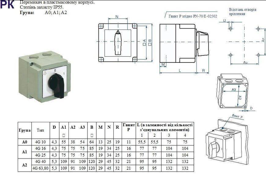 Перемикач кулачковий Apator 4G16-И2059PKS6 Apator 4G16-И2059PKS6 фото
