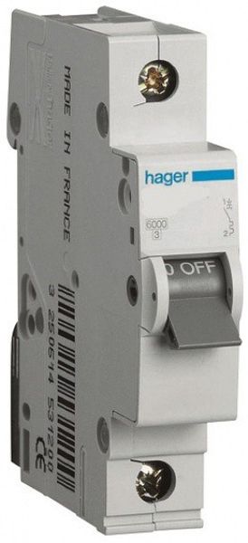 Автоматический выключатель Hager MС116A, 16А, 1п., С, 6кА MС116A фото