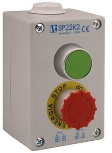 Пост управления 2 х кнопочный пыле-масло-водозащищенный с кнопкой KZ, B I 2 сальника Spamel SP22K2/04-2 SP22K2/04-1 фото