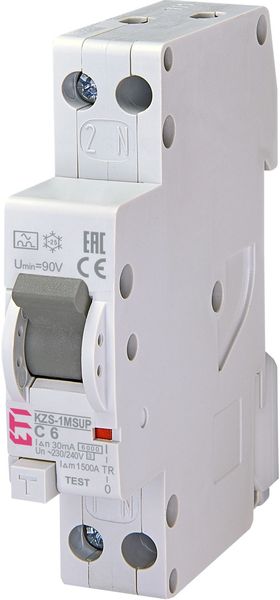 Дифференциальный автоматический выключатель ETI KZS-1M SUP C 6/0,03 тип A (6kA) (верхнее подключение) 2175721 2175721 фото