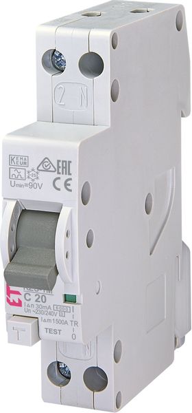 Дифференциальный автоматический выключатель ETI KZS-1M C 20/0,03 тип A (6kA) (нижнее подключение) 2175225 2175225 фото