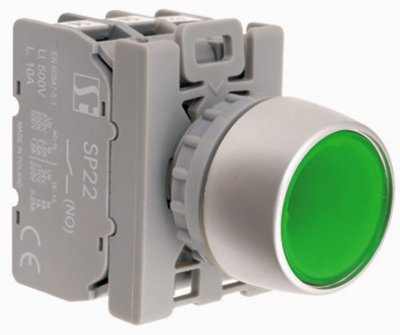 Кнопка втайне подсветка BSP Зеленый 1 NO кольцо никелированное Spamel SP22-AKLZ-10-230-BA9/. SP22-AKLZ-10-230-BA9 фото