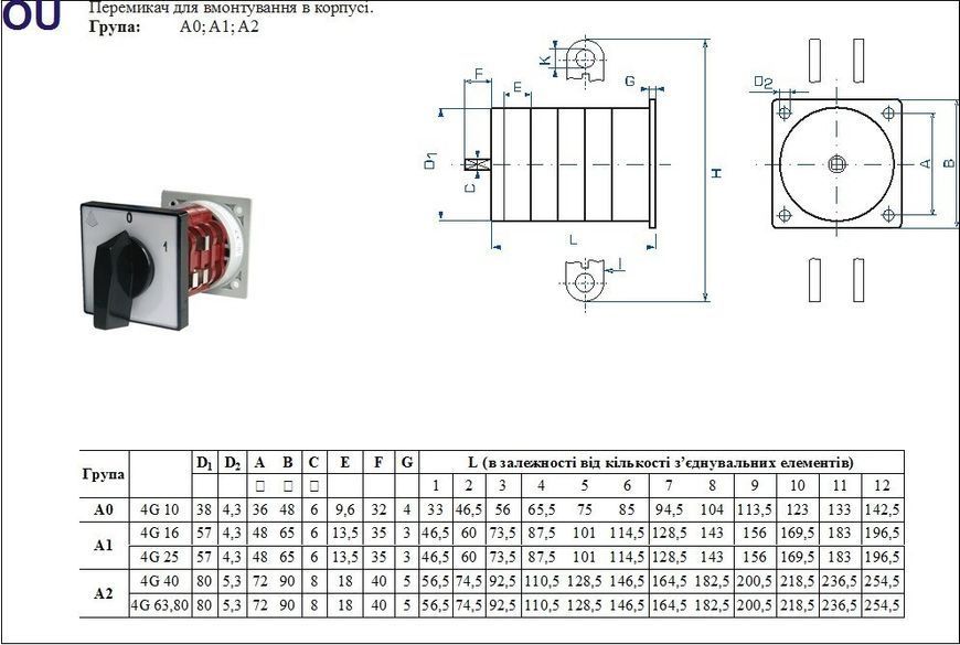 Перемикач кулачковий Apator 4G16-С2001OUR114 Apator 4G16-С2001OUR114 фото