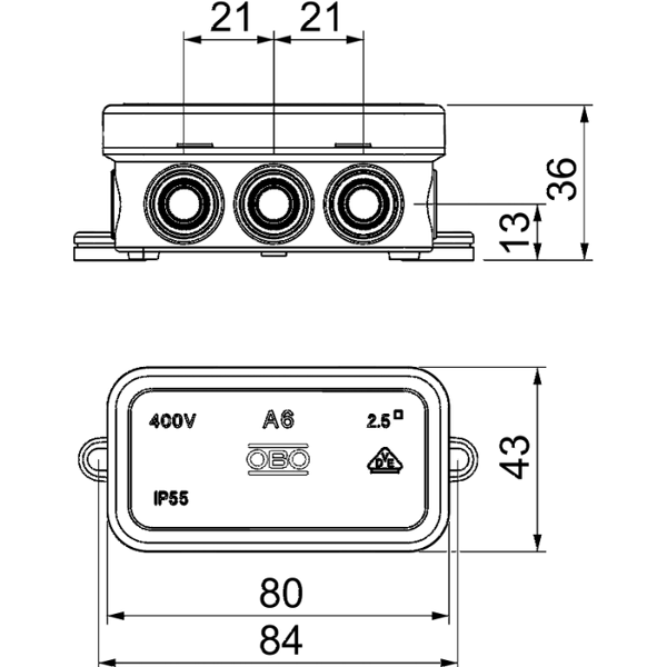 Распределительная коробка наружная маленькая OBO Bettermann A-серия, 80x43x34 мм, IP55 (2000001) 2000001 фото