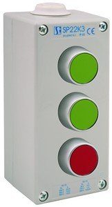 Пост управління 3-х кнопковий пиле-масло-водонепроникний з кнопками KZ, KZ, KC I 2 сальника M20 Spamel SP22K3/01-2 SP22K3/01-2 фото