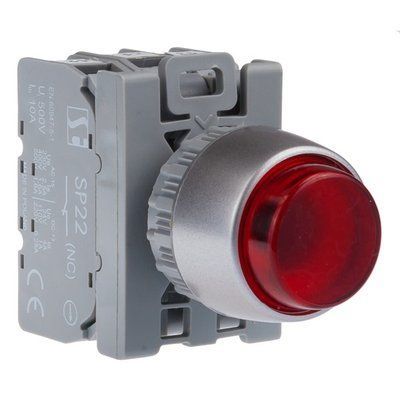 Кнопка выступление. подсветка Красный 1NO кольцо никелированное Spamel SP22-WLC-10-230-BA9S/. SP22-WLC-10-230-BA9S фото