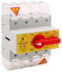 Вимикач навантаження 6 полюса 125Aручка на на виробі фасадна жовто-червона Spamel RSI-6125/W03 RSI-6125/W03 фото