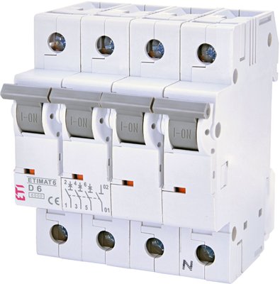 Автоматический выключатель ETI ETIMAT 6 3p+N D 6A (6kA) 2165512 2165512 фото